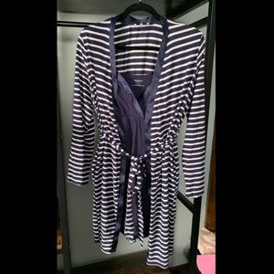 Mother Maternity Robe/breastfeeding Night dress NAVY/WHITE STRIPE